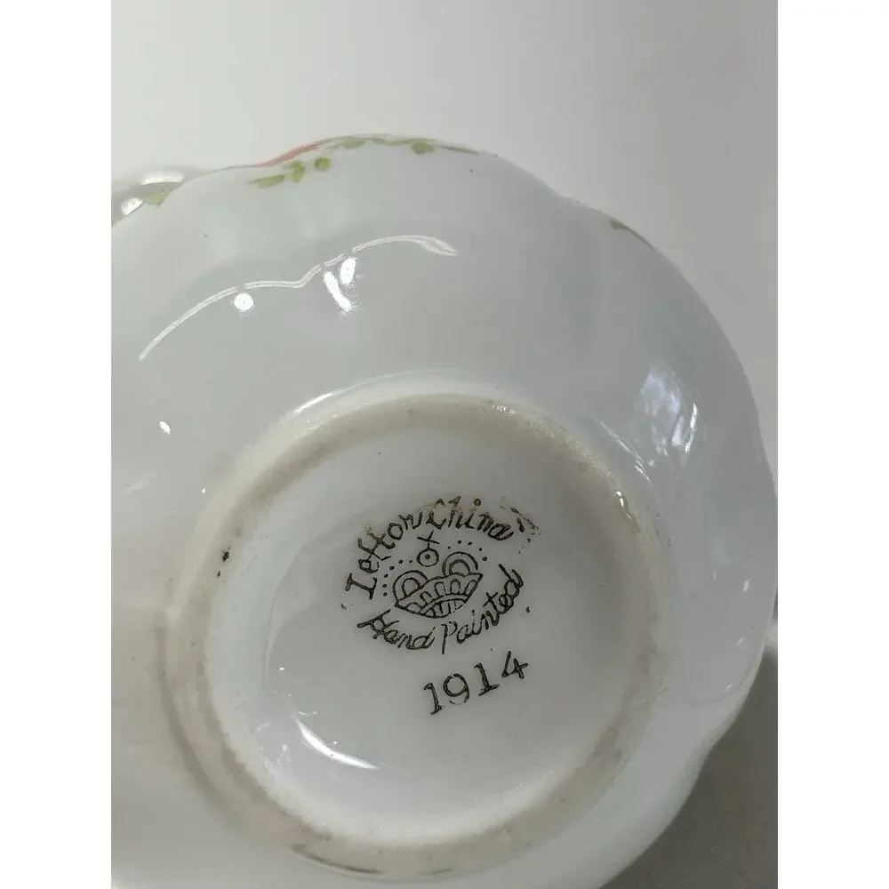 Vintage Lefton China Creamer w Saucer Hand Painted Floral Gold